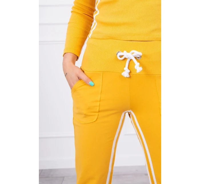 Súprava s dvojitými pruhmi horčica+biela Súprava s dvojitými pruhmi horčica+biela