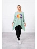 Oversize halenka s potiskem model 18745336 rtů tmavě mátová - K-Fashion Oversize halenka s potiskem model 18745336 rtů tmavě mátová - K-Fashion