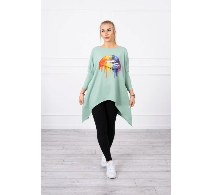 Oversize halenka s potiskem model 18745336 rtů tmavě mátová - K-Fashion Oversize halenka s potiskem model 18745336 rtů tmavě mátová - K-Fashion