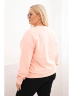 Dámská mikina s model 21723058 vzorem Plus Size bavlněná basic s kulatým výstřihem lososová - K-Fashion