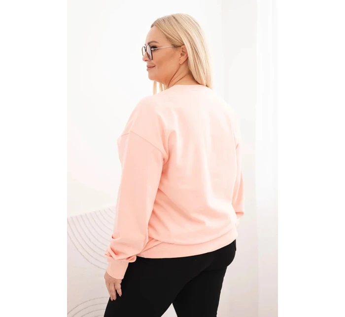 Dámská mikina s model 21723058 vzorem Plus Size bavlněná basic s kulatým výstřihem lososová - K-Fashion
