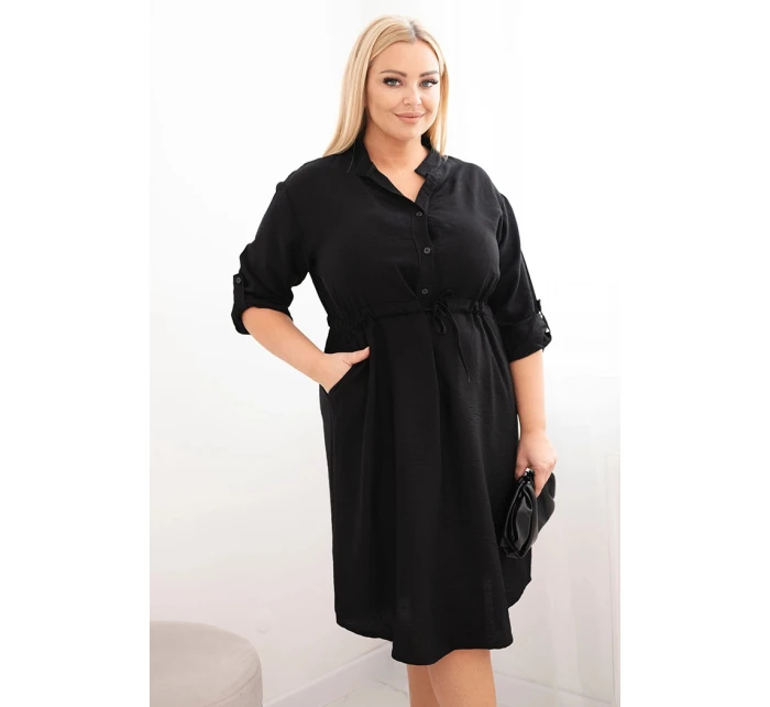 Dámské šaty z viskózy Plus Size s knoflíky a vázáním v pase černá