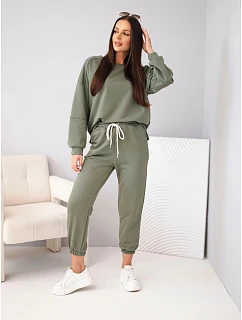 Dámská bavlněná souprava s mikinou a jogger kalhotami khaki