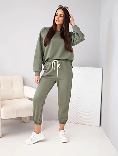 Dámská bavlněná souprava s mikinou a jogger kalhotami khaki