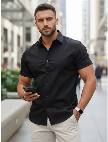 Pánske tričko s krátkym rukávom čierne FashionStreet KX1044