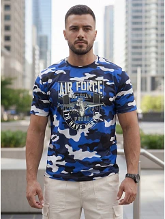 Tshirt męski klasyczny moro z nadrukiem niebieski model 22225091 - FashionStreet
