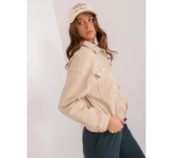 Dámska béžová džínsová bunda nadrozmernej veľkosti (F3968) Dámska béžová džínsová bunda nadrozmernej veľkosti (F3968)