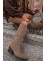 Dámske zateplené kožené kovbojské topánky Urselle - khaki Dámske zateplené kožené kovbojské topánky Urselle - khaki