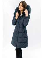 Tmavomodrá dámska prešívaná zimná bunda s kapucňou (7757)