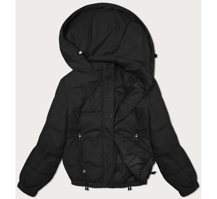 Čierna prešívaná bunda s odnímateľnou kapucňou Miss TiTi (2482)