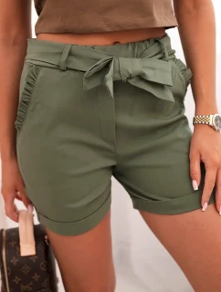Dámské šortky s mašlí a volánky khaki
