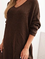 Vlnené šaty typu sveter vo veľkosti Plus Size s výstrihom do V, hnedé