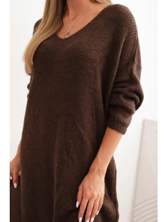 Dámské šaty Plus Size vlněné s výstřihem do V hnědá