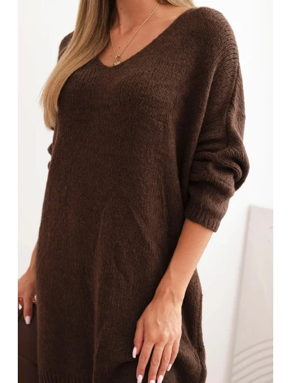 Dámské šaty Plus Size vlněné s výstřihem do V hnědá