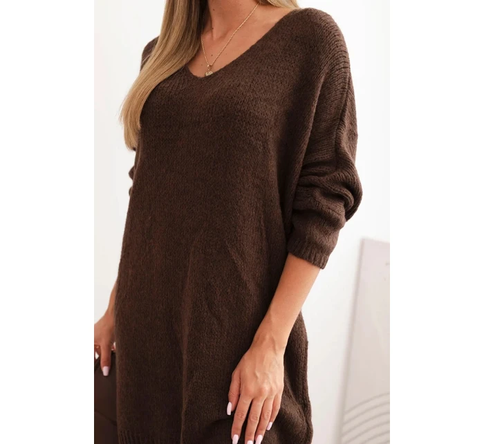Dámské šaty Plus Size vlněné s výstřihem do V hnědá
