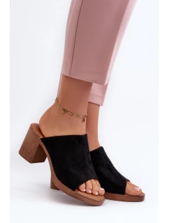 Eleganckie Lekkie Klapki Damskie Na Obcasie Czarne Varnila