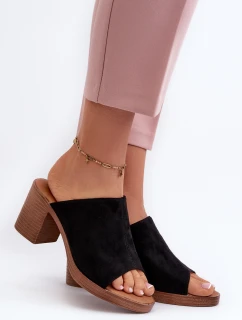 Eleganckie Lekkie Klapki Damskie Na Obcasie Czarne Varnila