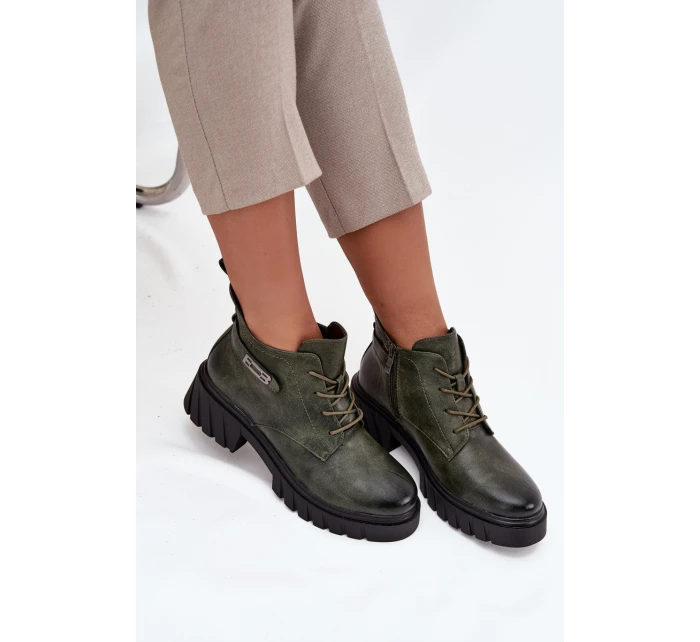 Niskie Ocieplane Botki Damskie Na Klocku Z Ozdobnym Paskiem Ciemnozielone Therisse Niskie Ocieplane Botki Damskie Na Klocku Z Ozdobnym Paskiem Ciemnozielone Therisse