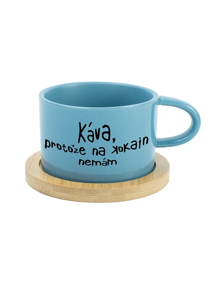 KÁVA, PROTOŽE NA KOKAIN NEMÁM - modrý hrníček makronka 200 ml