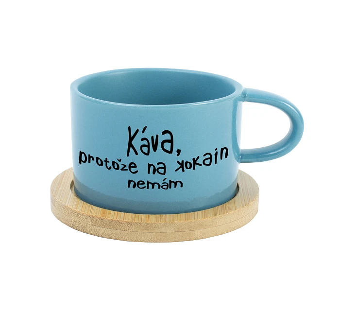 KÁVA, PROTOŽE NA KOKAIN NEMÁM - modrý hrníček makronka 200 ml