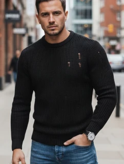 Pánsky čierny sveter FashionStreet WX1991