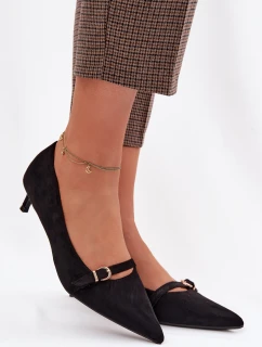 Dámské lodičky na nízkém podpatku s ozdobným páskem Černé model 22037735 - Boto