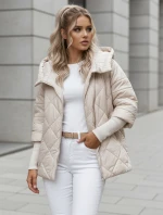 Dámska prechodná prešívaná bunda oversize PUFFILOF light beige FashionStreet TY4856