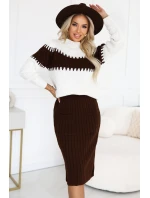 571-2 Dvojdielny sveter s vypasovanou sukňou - čokoládový 571-2 Dvojdielny sveter s vypasovanou sukňou - čokoládový