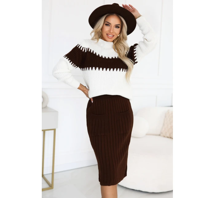 571-2 Dvojdielny sveter s vypasovanou sukňou - čokoládový 571-2 Dvojdielny sveter s vypasovanou sukňou - čokoládový