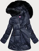 Dámska asymetrická zimná bunda tmavomodrá (8953-e)