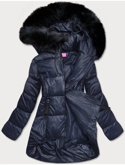Tmavomodrá asymetrická dámska zimná bunda (8953-e) Tmavomodrá asymetrická dámska zimná bunda (8953-e)