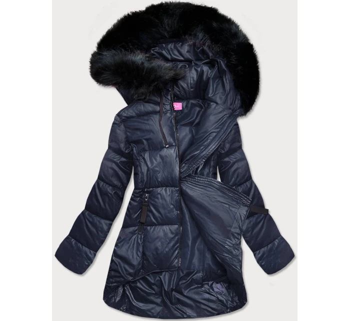 Tmavomodrá asymetrická dámska zimná bunda (8953-e) Tmavomodrá asymetrická dámska zimná bunda (8953-e)