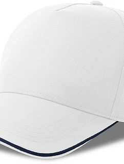 Atlantis Headwear Recy Five Piping – 5-panelová sendvičová čiapka 33.0282 biela/námornícka modrá