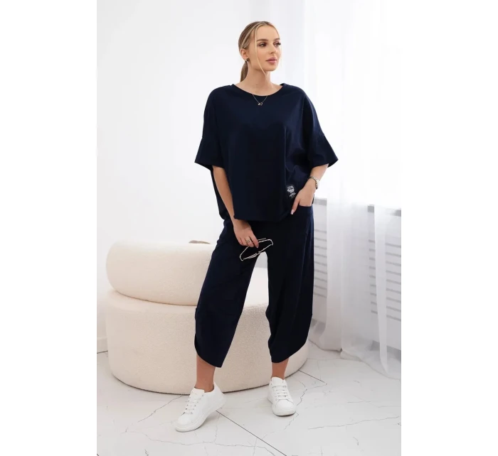 Bavlnená súprava blúzka + nohavice tmavomodrá