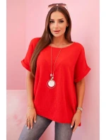 blůza s náhrdelníkem červená model 21959052 - K-Fashion