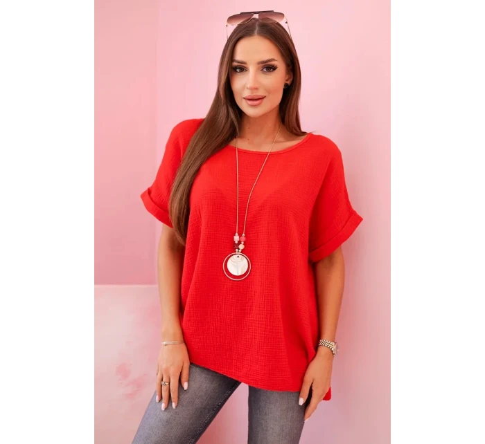 blůza s náhrdelníkem červená model 21959052 - K-Fashion