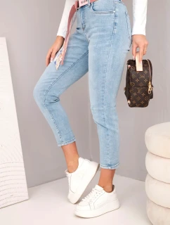 Dámske džínsy s vysokým pásom a opaskom, modré