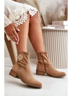 Botki Damskie Zapinane Na Zamek Z Ozdobnym Detalem Eko Zamszowe Beżowe Lerioria