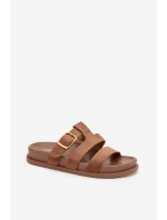 Dámské pantofle s pásky a zlatým hnědé model 21919139 - Boto