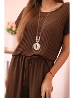 Viskózová súprava plisovaná blúzka + nohavice hnedá