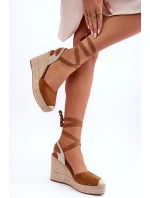 Wiązane Sandały Na Wysokim Koturnie Camel Lendy Wiązane Sandały Na Wysokim Koturnie Camel Lendy