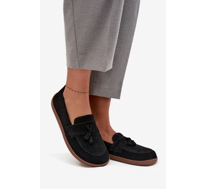 Kožené semišové mokasíny typu barefoot Zazoo 322 černé Kožené semišové mokasíny typu barefoot Zazoo 322 černé