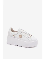 Kožené dámské tenisky na platformě model 22100258 bílé - D&A Kožené dámské tenisky na platformě model 22100258 bílé - D&A