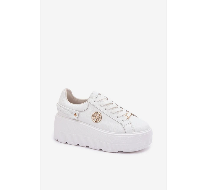 Kožené dámské tenisky na platformě model 22100258 bílé - D&A Kožené dámské tenisky na platformě model 22100258 bílé - D&A