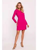 M814 Mini šaty s mašľou na ramene - fuchsiová