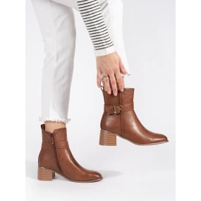 Originální  kotníčkové boty hnědé dámské na širokém podpatku