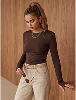 Dámská blůza s dlouhým rukávem v čokoládové barvě FashionStreet RY2939