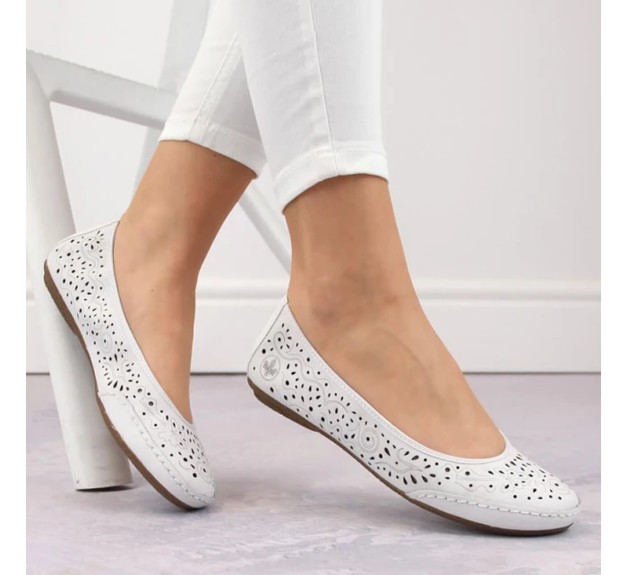 Kožená pohodlná polobotka W model 22033618 bílá - Rieker