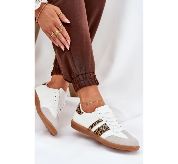 Niskie Sneakersy Damskie Z Eko Skóry Panterka Białe Nonalorin