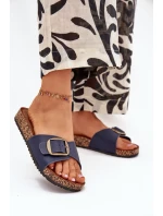 Klapki Damskie Na Korkowej Platformie Z Klamrą Granatowe Vianara Klapki Damskie Na Korkowej Platformie Z Klamrą Granatowe Vianara